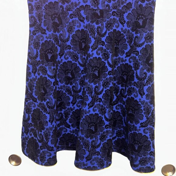 Lands' End cobalt blue with black velvet flocking fit and flare a line dress XLP - Picture 4 of 7